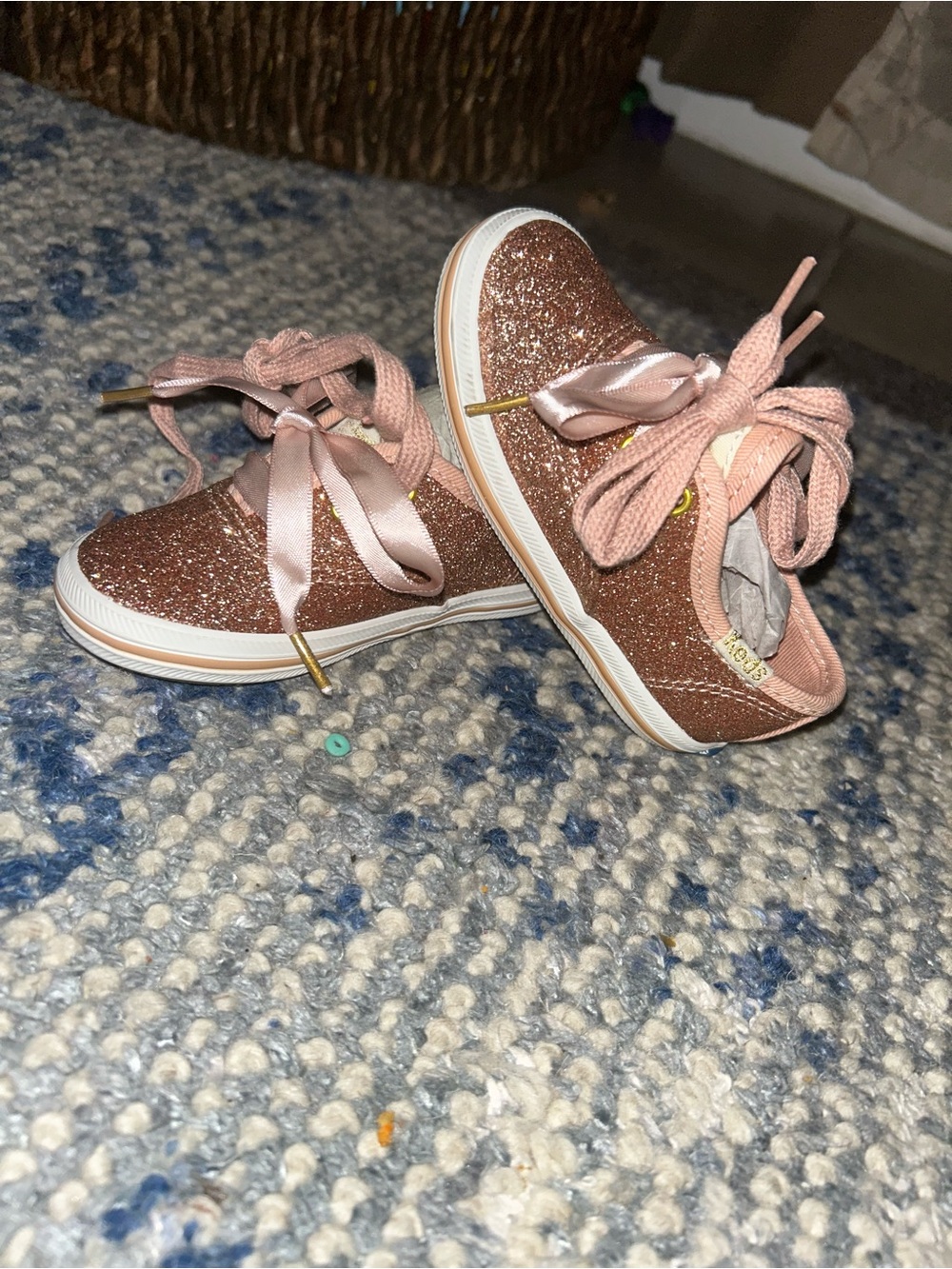 kate spade Rose Gold Glitter Kids' Sneakers with Satin Laces